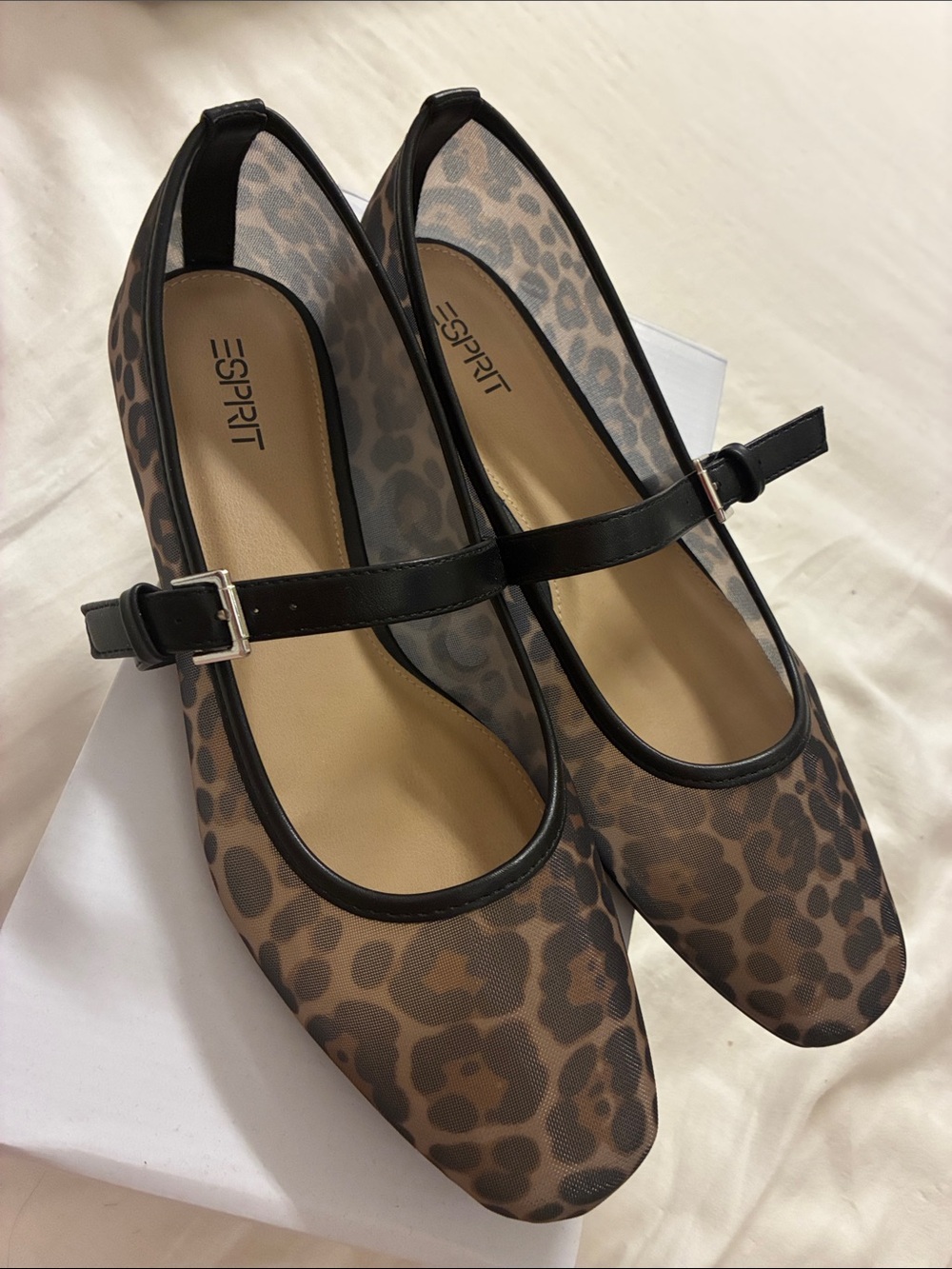 Esprit Leopard Print Mary Jane Flats in Brown and Black